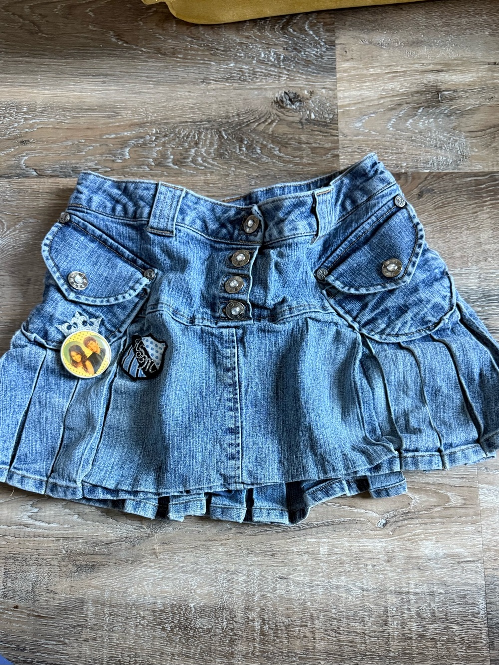 Denim Pleated Mini Skirt with Button Front